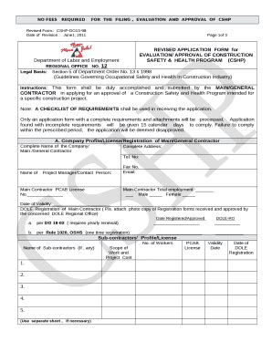 Application for CONSTRUCTION SAFETY AND HEALTH PROGRAM (CS.